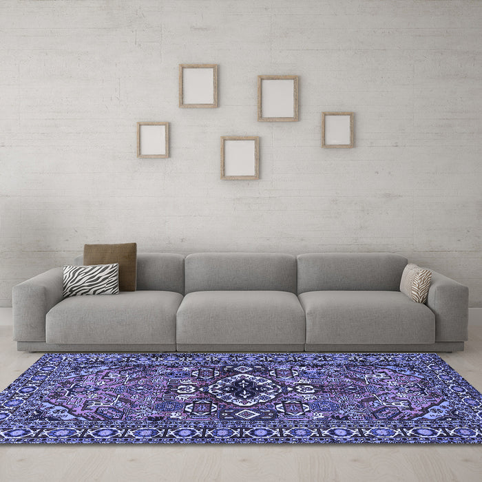 Machine Washable Persian Blue Traditional Rug in a Living Room, wshtr2340blu