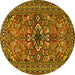 Round Machine Washable Persian Yellow Traditional Rug, wshtr2340yw