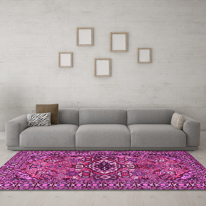 Machine Washable Persian Pink Traditional Rug in a Living Room, wshtr2340pnk