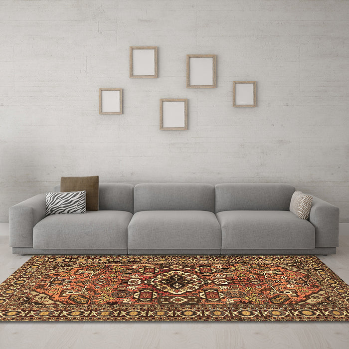 Machine Washable Persian Brown Traditional Rug in a Living Room,, wshtr2340brn