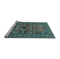 Sideview of Machine Washable Persian Light Blue Traditional Rug, wshtr2340lblu