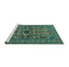 Sideview of Machine Washable Persian Turquoise Traditional Area Rugs, wshtr2340turq