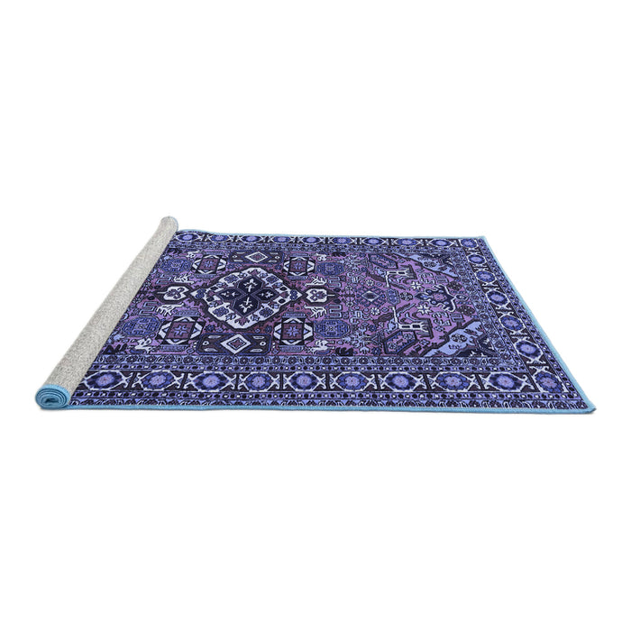 Sideview of Machine Washable Persian Blue Traditional Rug, wshtr2340blu