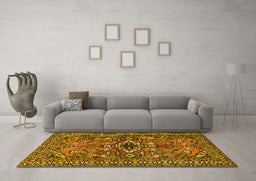 Machine Washable Persian Yellow Traditional Rug in a Living Room, wshtr2340yw