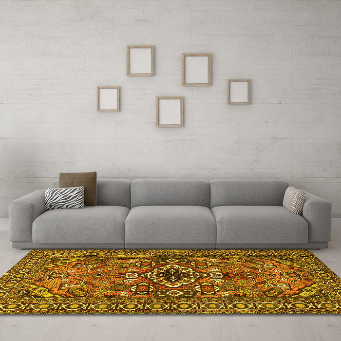 Machine Washable Persian Yellow Traditional Rug in a Living Room, wshtr2340yw