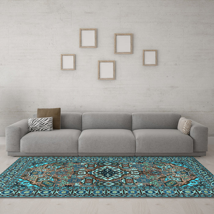 Machine Washable Persian Light Blue Traditional Rug in a Living Room, wshtr2340lblu