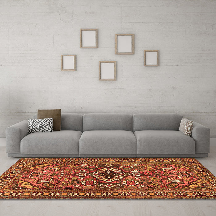 Machine Washable Persian Orange Traditional Area Rugs in a Living Room, wshtr2340org