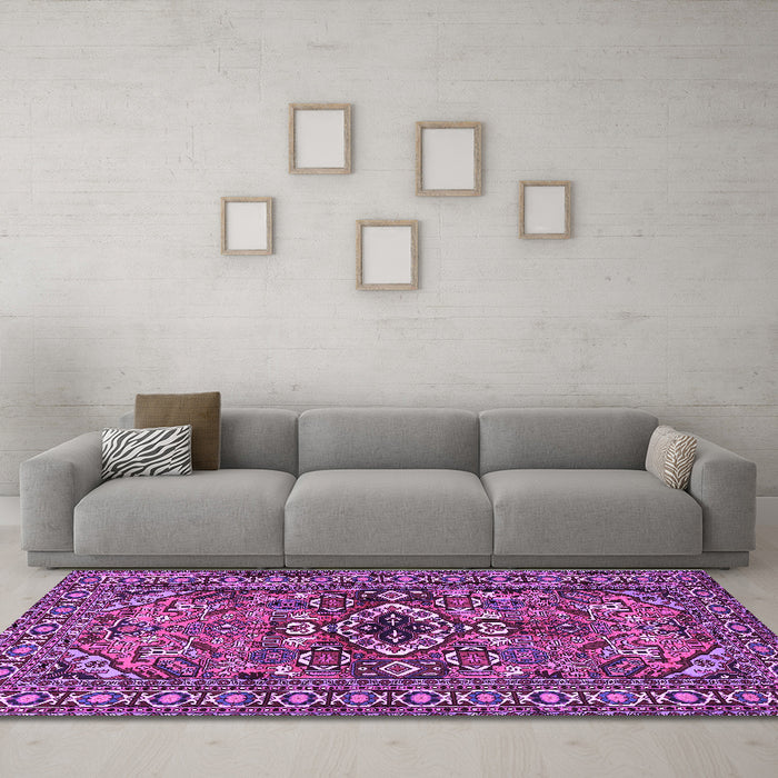 Machine Washable Persian Purple Traditional Area Rugs in a Living Room, wshtr2340pur