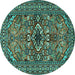 Round Machine Washable Persian Turquoise Traditional Area Rugs, wshtr2340turq