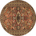 Round Machine Washable Persian Brown Traditional Rug, wshtr2340brn