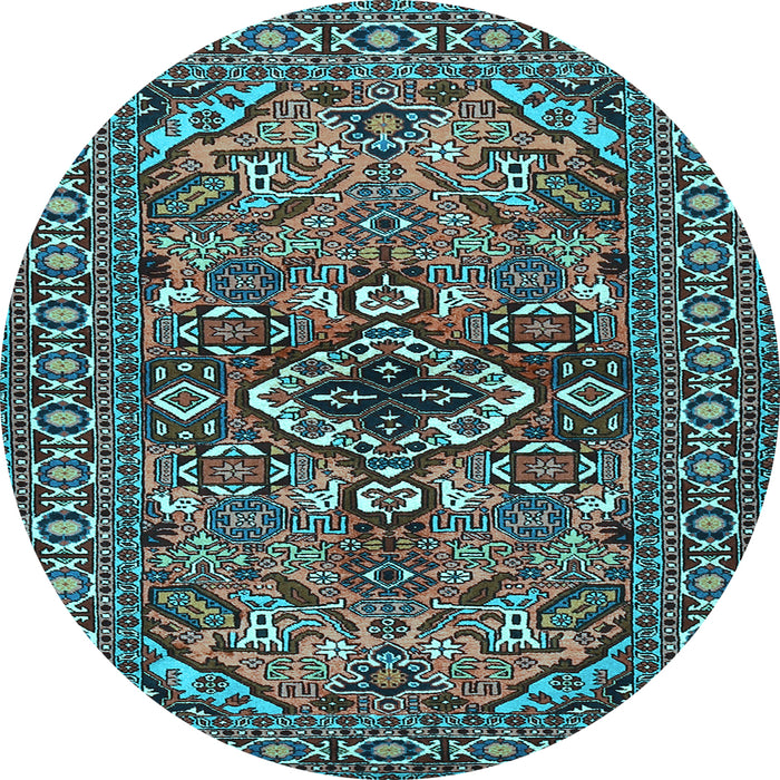 Round Machine Washable Persian Light Blue Traditional Rug, wshtr2340lblu