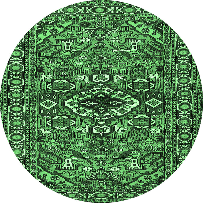 Round Machine Washable Persian Emerald Green Traditional Area Rugs, wshtr2340emgrn