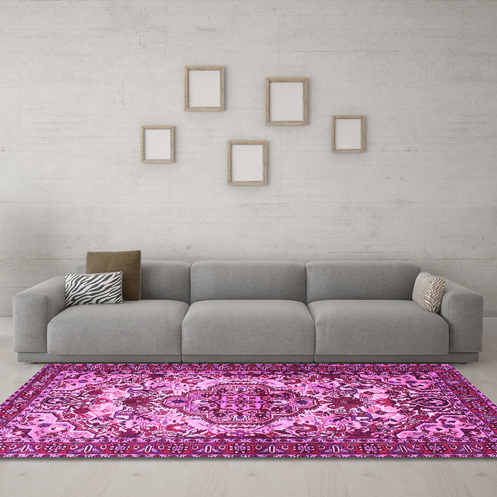 Machine Washable Persian Pink Traditional Rug in a Living Room, wshtr2341pnk