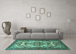 Machine Washable Persian Turquoise Traditional Area Rugs in a Living Room,, wshtr2341turq