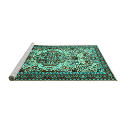 Sideview of Machine Washable Persian Turquoise Traditional Area Rugs, wshtr2341turq