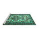 Sideview of Machine Washable Persian Turquoise Traditional Area Rugs, wshtr2341turq