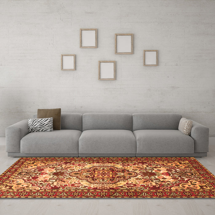 Machine Washable Persian Orange Traditional Area Rugs in a Living Room, wshtr2341org