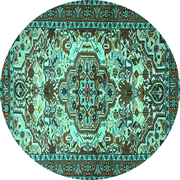 Round Persian Turquoise Traditional Rug, tr2341turq