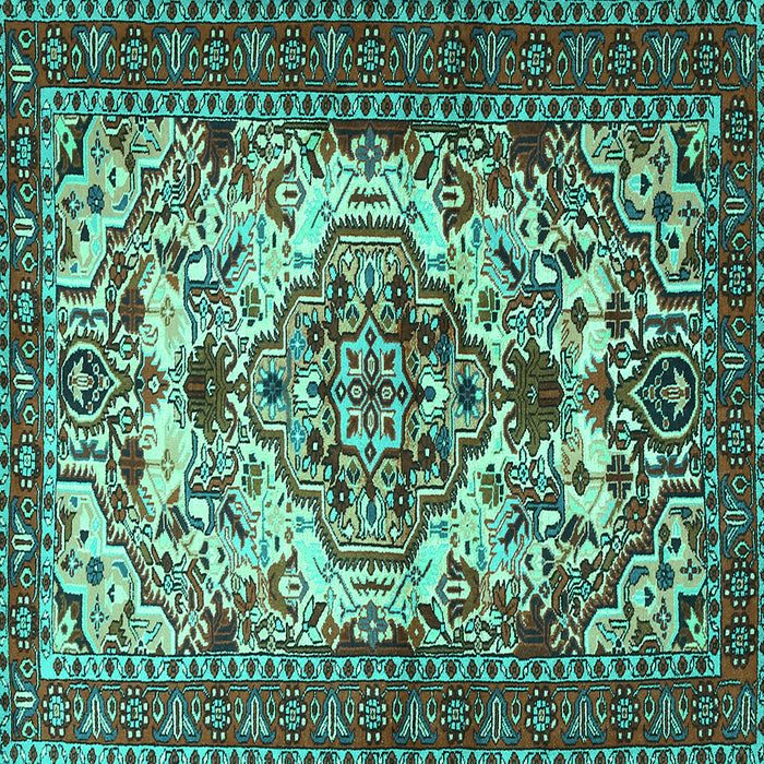 Square Machine Washable Persian Turquoise Traditional Area Rugs, wshtr2341turq