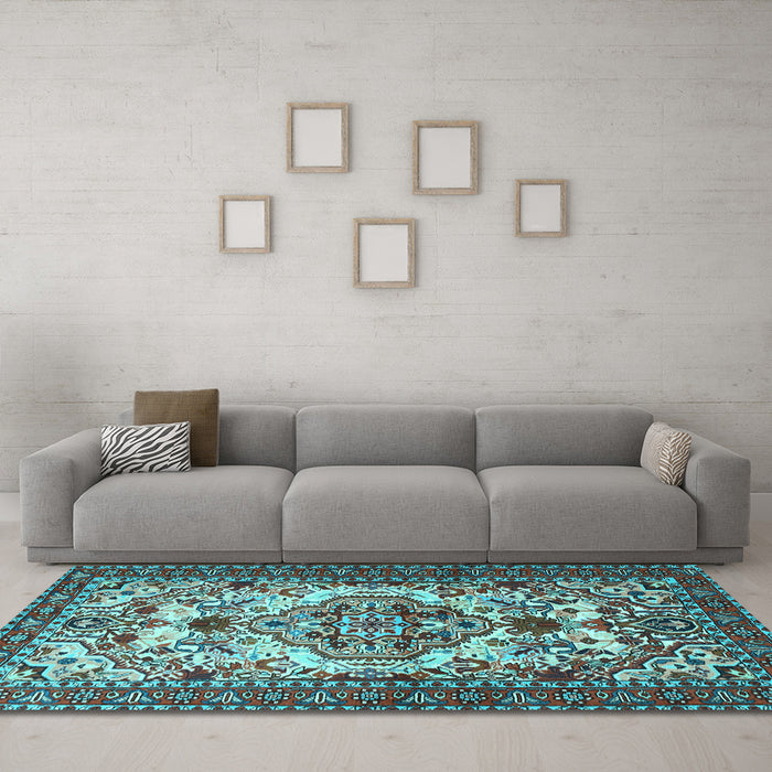 Machine Washable Persian Light Blue Traditional Rug in a Living Room, wshtr2341lblu