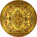 Round Machine Washable Persian Yellow Traditional Rug, wshtr2341yw