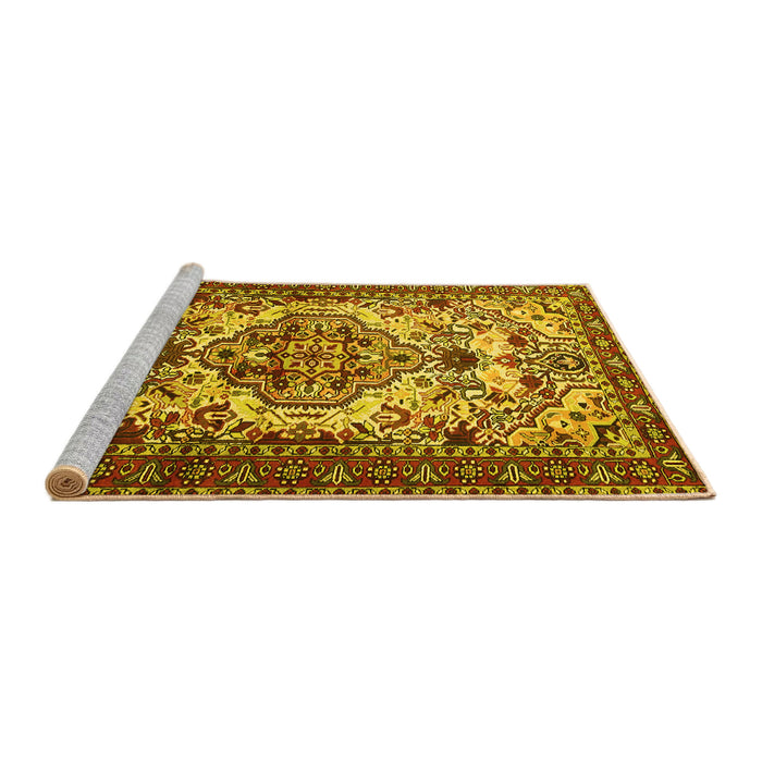 Sideview of Machine Washable Persian Yellow Traditional Rug, wshtr2341yw