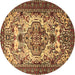 Round Machine Washable Persian Brown Traditional Rug, wshtr2341brn