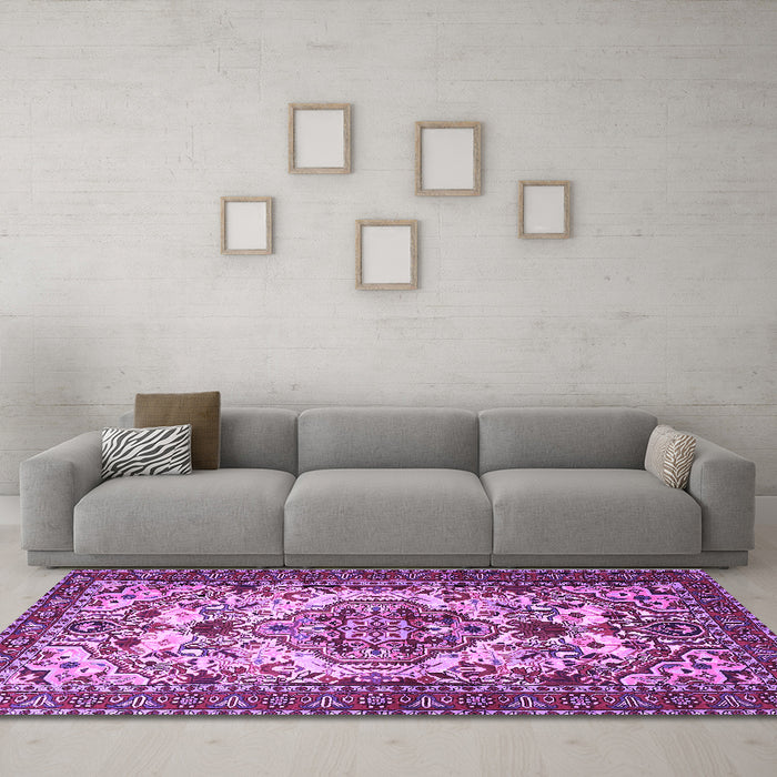 Machine Washable Persian Purple Traditional Area Rugs in a Living Room, wshtr2341pur