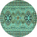 Round Machine Washable Persian Turquoise Traditional Area Rugs, wshtr2342turq