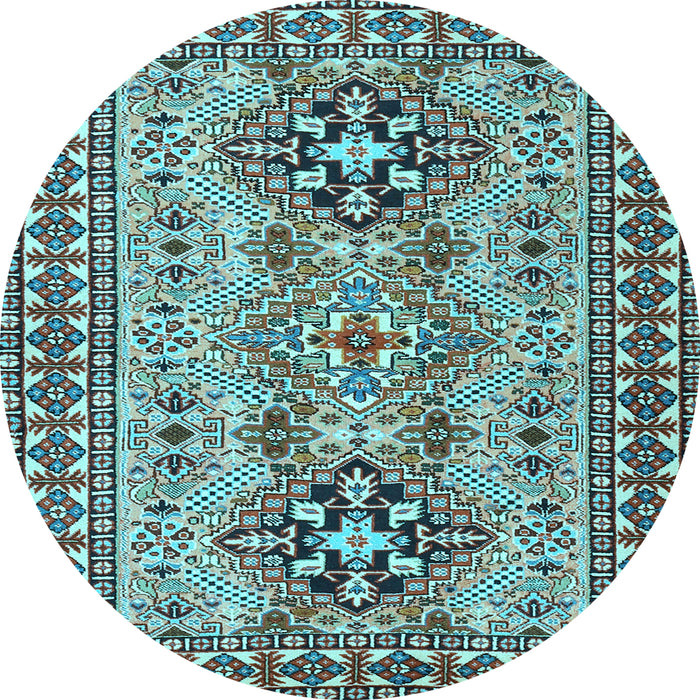Round Machine Washable Persian Light Blue Traditional Rug, wshtr2342lblu