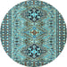 Round Machine Washable Persian Light Blue Traditional Rug, wshtr2342lblu