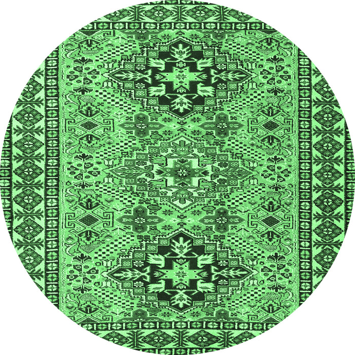 Round Persian Emerald Green Traditional Rug, tr2342emgrn
