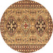 Round Persian Brown Traditional Rug, tr2342brn