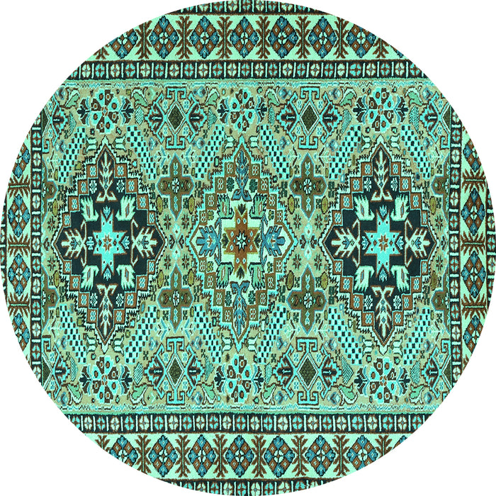Round Persian Turquoise Traditional Rug, tr2342turq