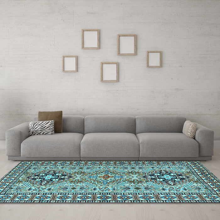 Machine Washable Persian Light Blue Traditional Rug in a Living Room, wshtr2342lblu