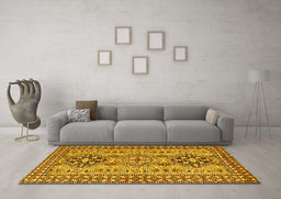 Machine Washable Persian Yellow Traditional Rug in a Living Room, wshtr2342yw