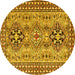 Round Persian Yellow Traditional Rug, tr2342yw