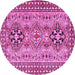 Round Machine Washable Persian Pink Traditional Rug, wshtr2342pnk