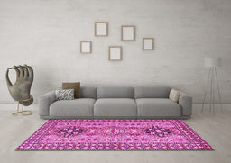 Machine Washable Persian Pink Traditional Rug in a Living Room, wshtr2342pnk