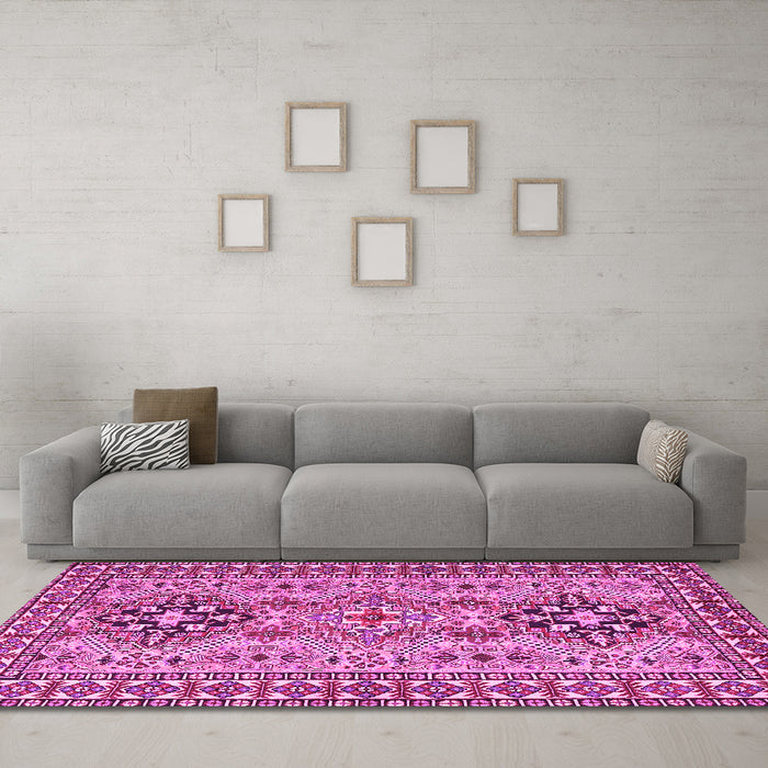 Machine Washable Persian Pink Traditional Rug in a Living Room, wshtr2342pnk