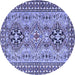 Round Machine Washable Persian Blue Traditional Rug, wshtr2342blu