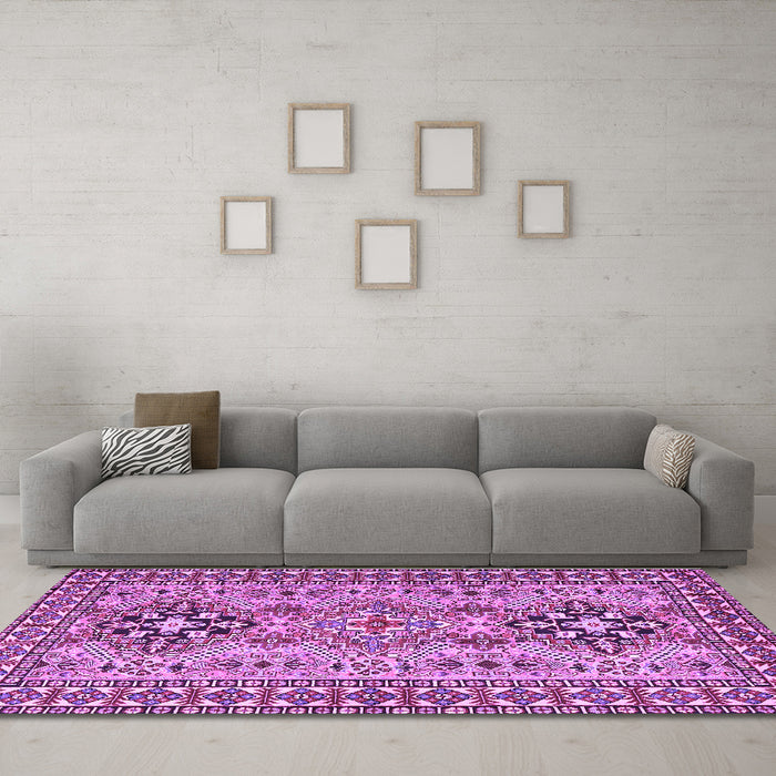 Machine Washable Persian Purple Traditional Area Rugs in a Living Room, wshtr2342pur