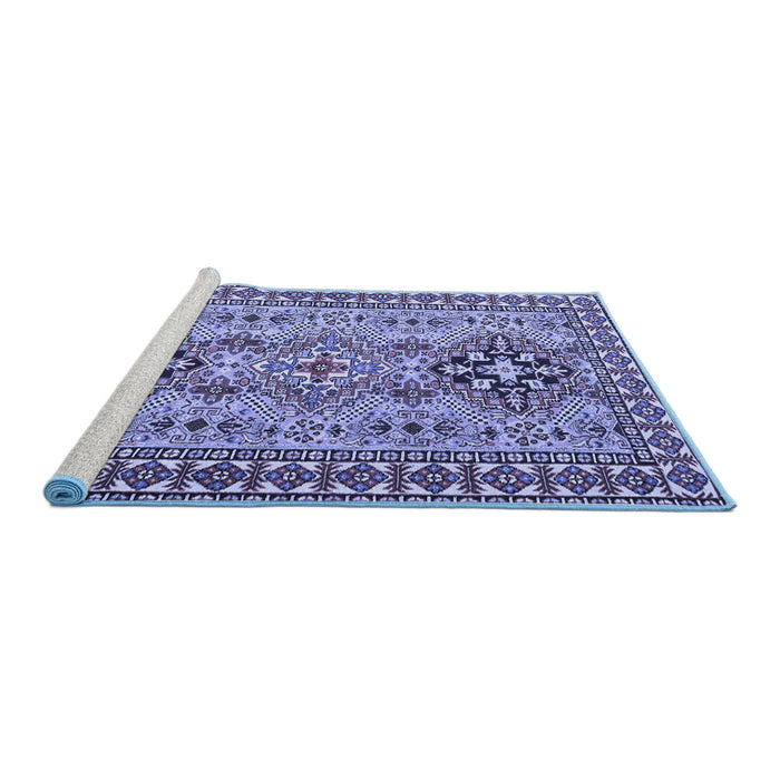 Sideview of Machine Washable Persian Blue Traditional Rug, wshtr2342blu