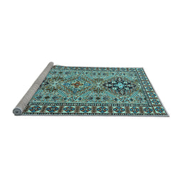 Sideview of Machine Washable Persian Light Blue Traditional Rug, wshtr2342lblu