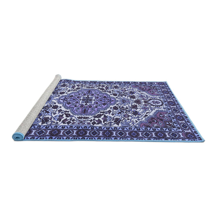 Sideview of Machine Washable Persian Blue Traditional Rug, wshtr2343blu