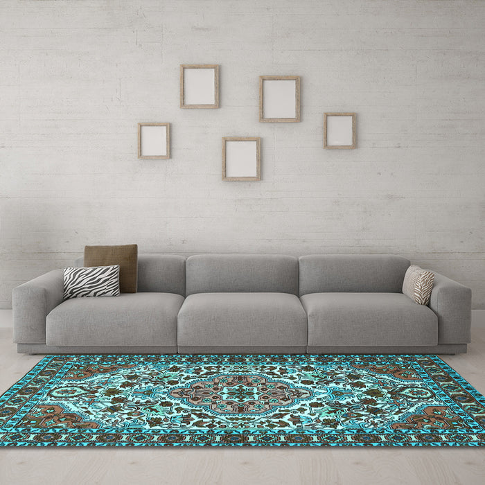 Machine Washable Persian Light Blue Traditional Rug in a Living Room, wshtr2343lblu