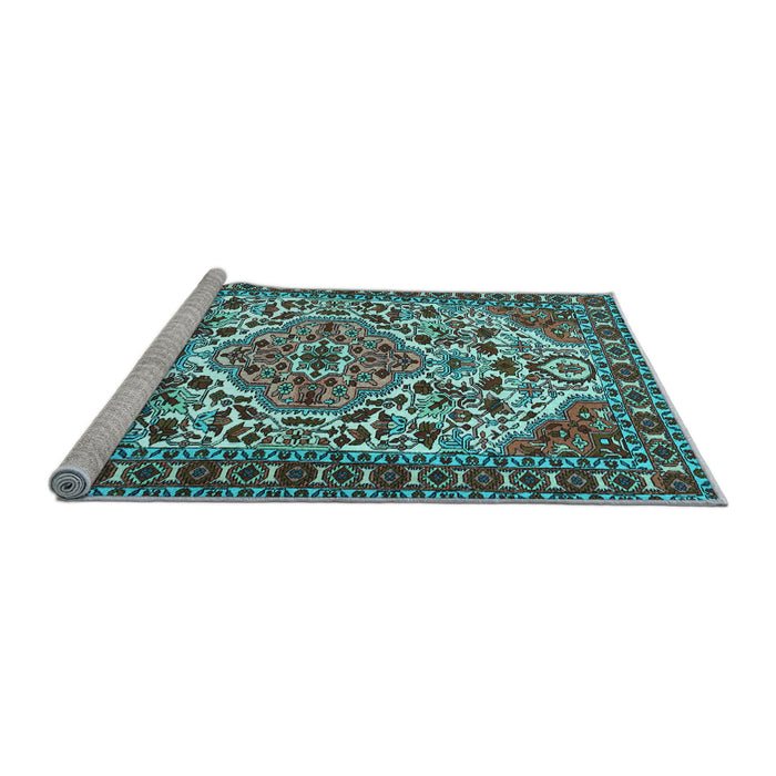 Sideview of Machine Washable Persian Light Blue Traditional Rug, wshtr2343lblu