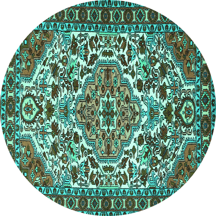 Round Persian Turquoise Traditional Rug, tr2343turq