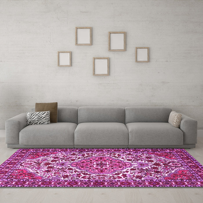 Machine Washable Persian Pink Traditional Rug in a Living Room, wshtr2343pnk
