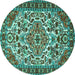 Round Machine Washable Persian Turquoise Traditional Area Rugs, wshtr2343turq